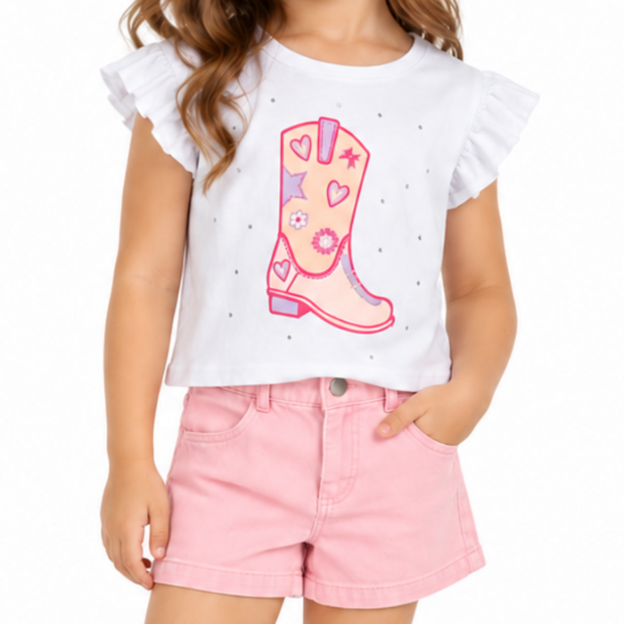 V by Very Little Girls 2-Pcs Ruffled Sleeve Top and Pink Short Set