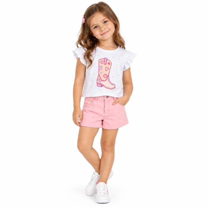 V by Very Little Girls 2-Pcs Ruffled Sleeve Top and Pink Short Set