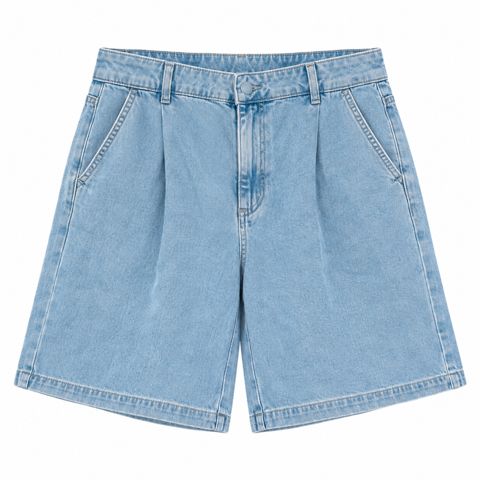 V by Very Soft Denim Pleat Shorts - Mid Wash