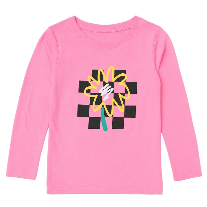 Epic Threads - Little Girls Checker Flower Long Sleeve Shirt Pop Pink Extra Small (5-6)