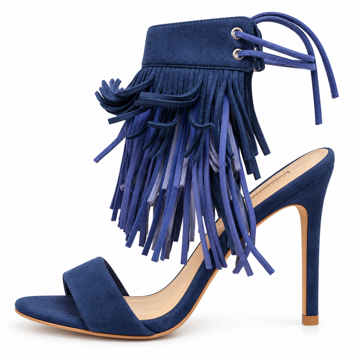 Buffalo London Royal Suede Ankle-Cuff Fringe High-Heel Sandals