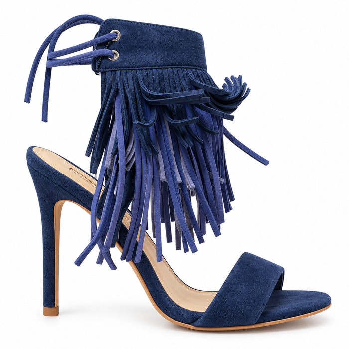 Buffalo London Royal Suede Ankle-Cuff Fringe High-Heel Sandals