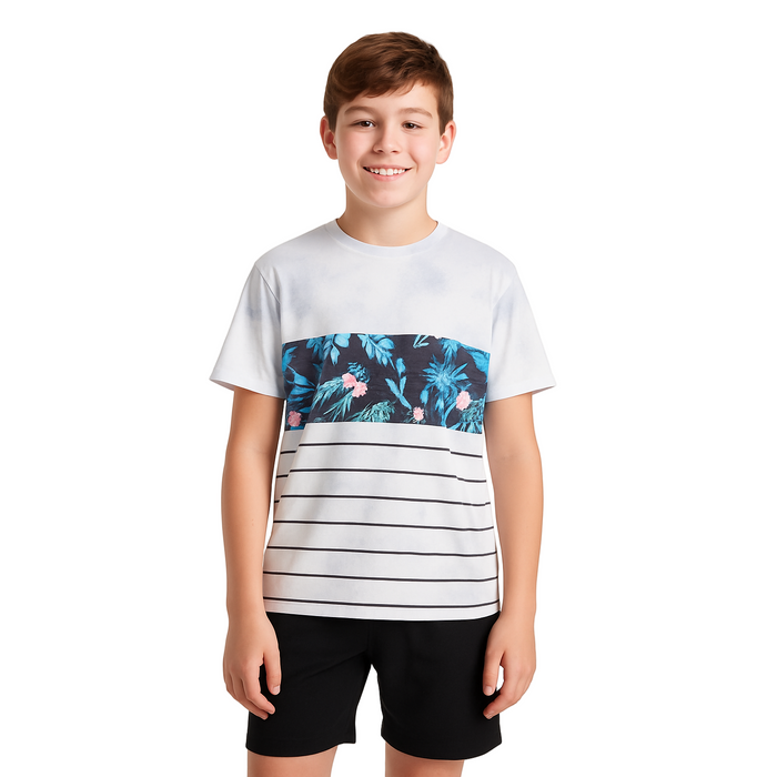 Univibe - Big Boys Goldstein - Floral Chest Stripe Crew T-Shirt