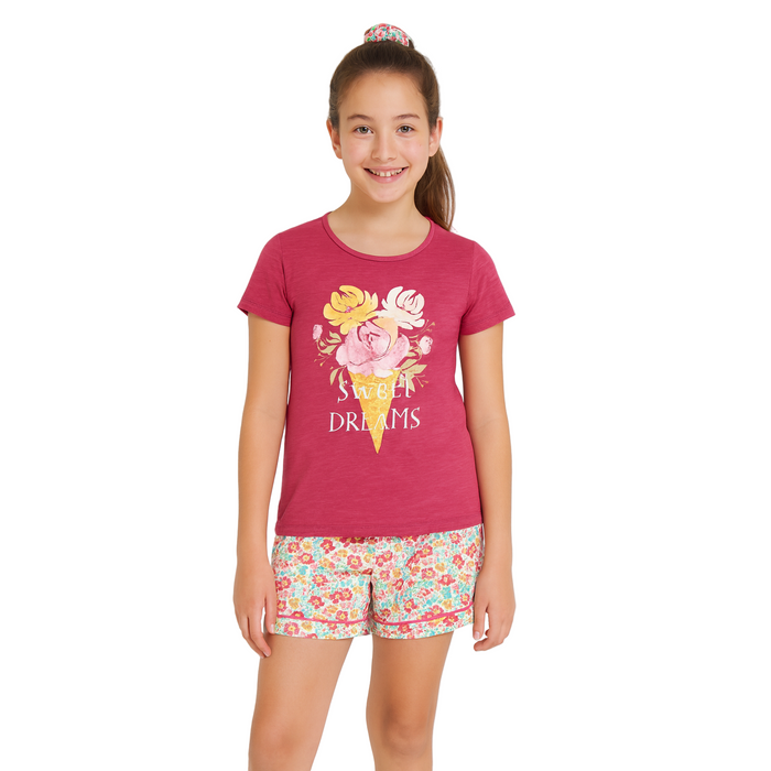 Max and Olivia - Sleepwear Big Girls T-shirt and Shorts with Scrunchie