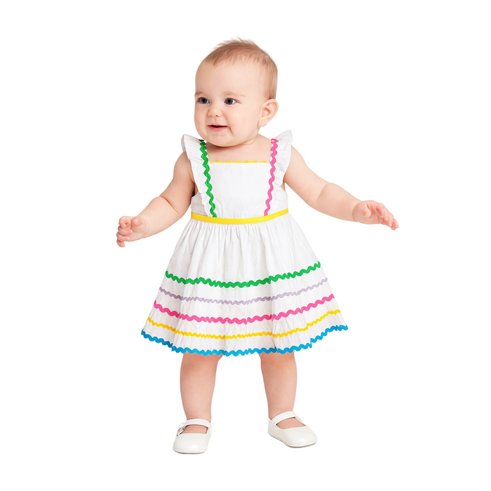 Rare Editions - Baby Girls Dotted Ruffled Zigzag Trim Dress Only (3M-6M)