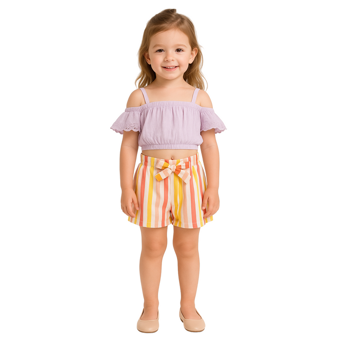 Rare Editions - Toddler Girls Top Lilac and Multicolor Short Set