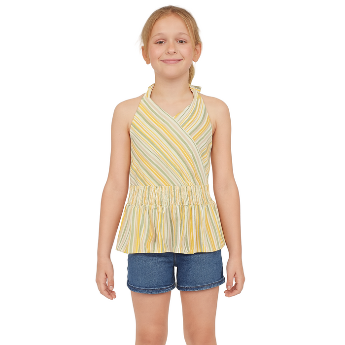 Speechless - Big Girls Elastic Waist Striped Halter Top (Tan/Green)