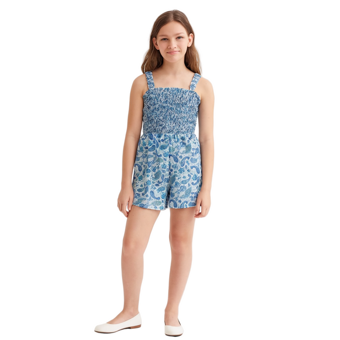 Speechless - Girls' Paisley Print Romper (Light Denim)