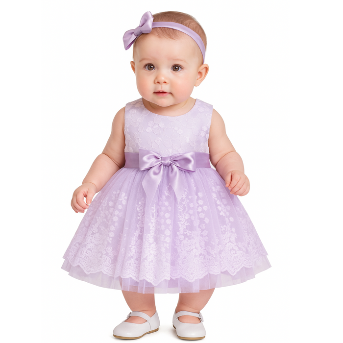Bonnie Baby - Baby Girls Embroidered Lace Mesh Dress Blush Purple (6-9M)