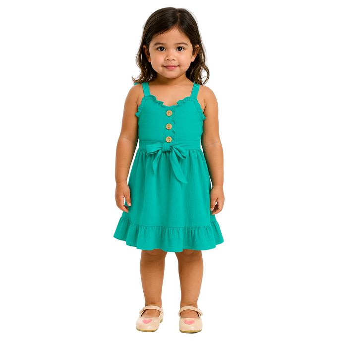 Rare Editions - Toddler Girls Self Tie Front with Placket Detail Gauze Dress (4)