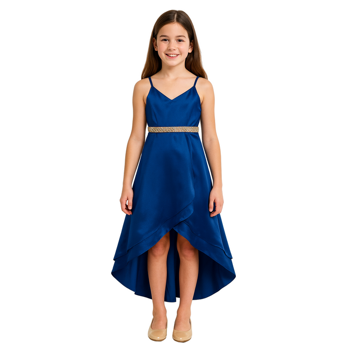 Rare Editions - Big Girls Satin Hi-Low 2-Tier Dress Royal Blue
