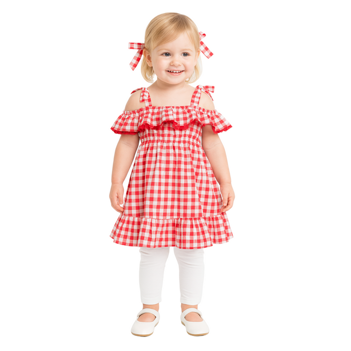 Rare Editions - Little Girls Gingham Off-The-Shoulder Dress