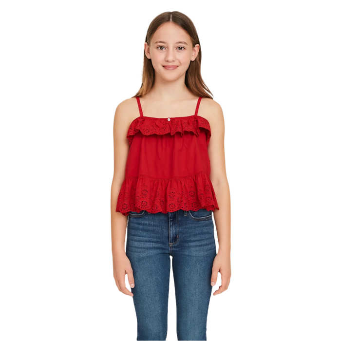 Polo Ralph Lauren - Big Girls Lace Style Frill Hem Cotton Top (Large)