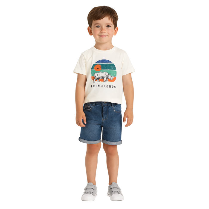 Name It - Kids Short Sleeve Top Rhinoceros Design White Jet Stream
