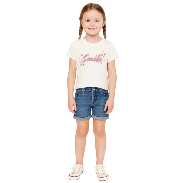 Name It - Kids Short Sleeve Top Smile Embossed Design Beige