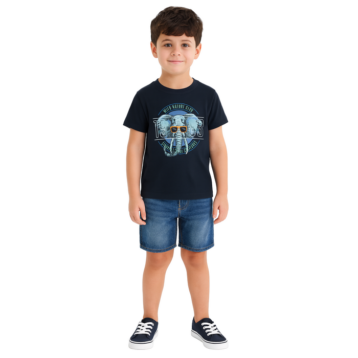 Name It - Kids Short Sleeve Top Elephant Design Dark Sapphire