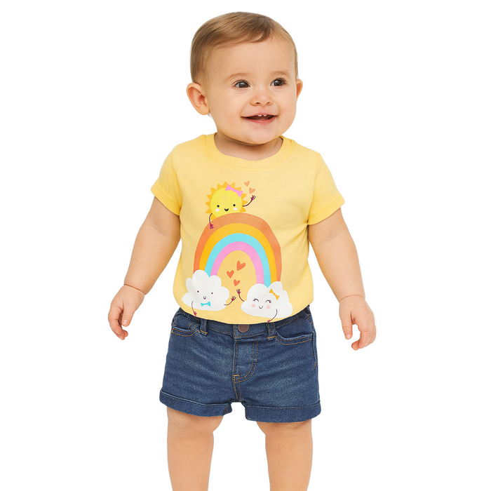 The Children's Place - Toddler Girls Short Sleeve Rainbow Clouds Graphic (9M-12M)