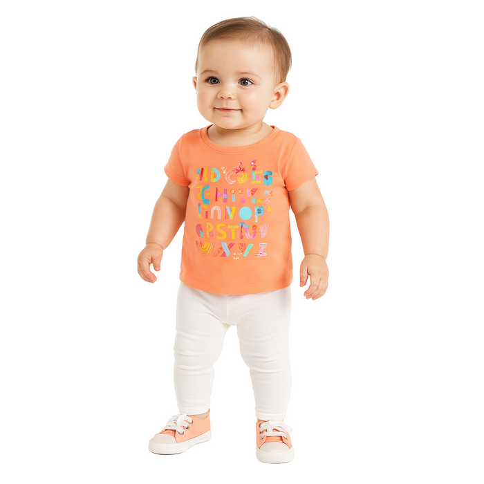 The Children's Place - Toddler Girls Short Sleeve Fun Alphabet Graphic (9M-12M)