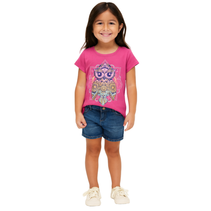 The Children's Place  - Little Girls Short Sleeve Owl Graphic Pink