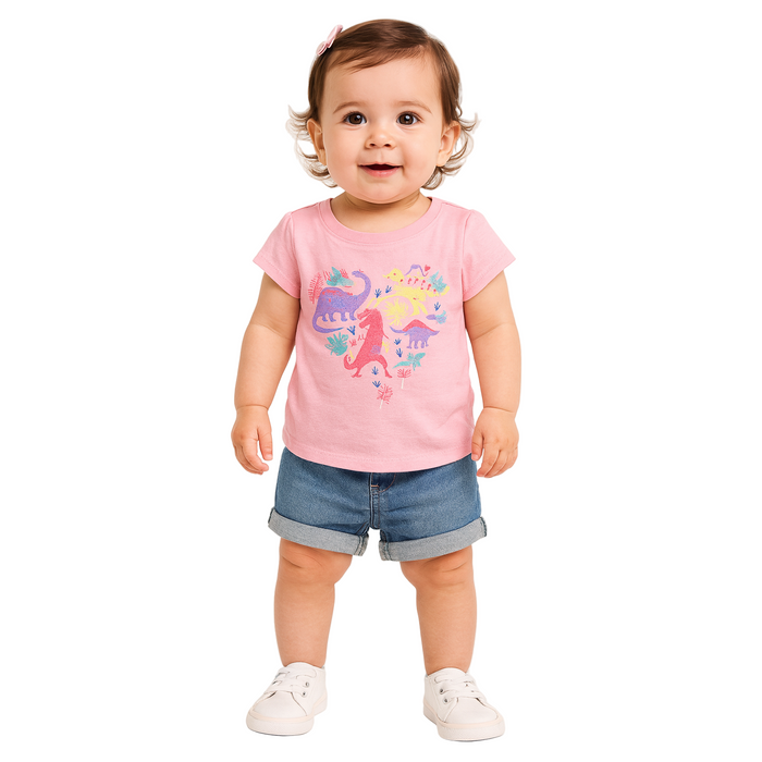 The Children's Place - Toddler Girls Short Sleeve Tee Dinosaur Graphic (9M-12M)
