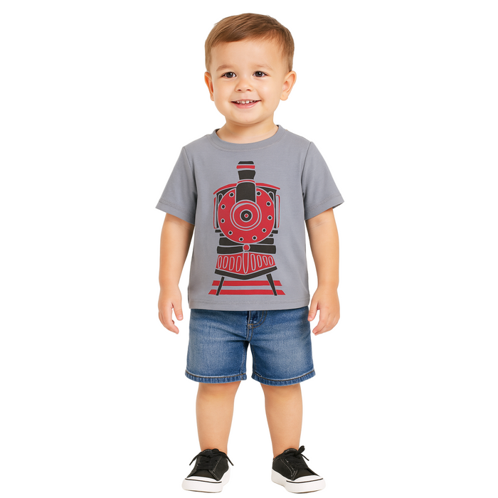 The Children's Place - Toddler Short Sleeve T-Shirt Train Graphic Grey