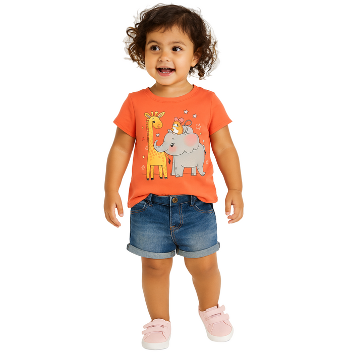 The Children's Place - Toddler Girls Short Sleeve T-Shirt Zoo Animals Graphic