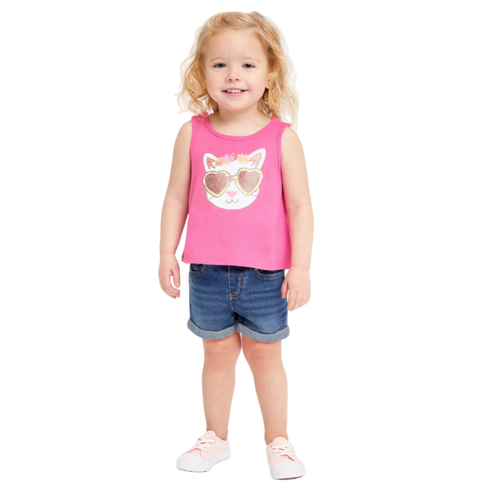 The Children's Place - Toddler Girls Basic Tank Shirt Cat Graphic