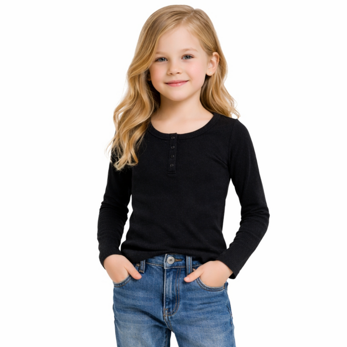 Epic Threads - Big Girls Ribbed-Knit Long Sleeves Deep Black Medium (10-12)