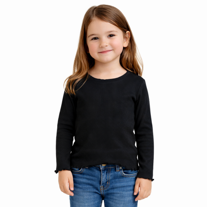 Epic Threads - Toddler Girls Solid Ribbed Lettuce-Hem Top Deep Black (2)