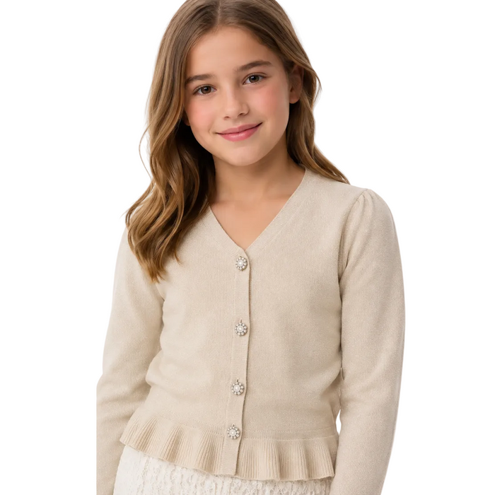 Mayoral - Big Girls Button Down Cardigan Champagne