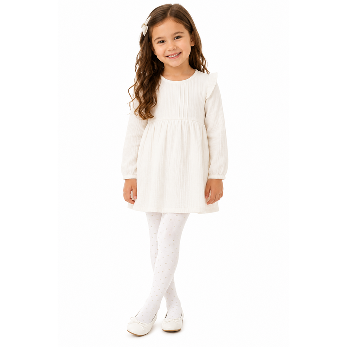 Mayoral - Little Girl Cream Color Tights with Metallic Heart Design
