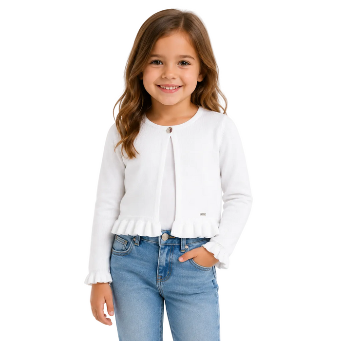 Mayoral - Little Girls White One Button Cardigan