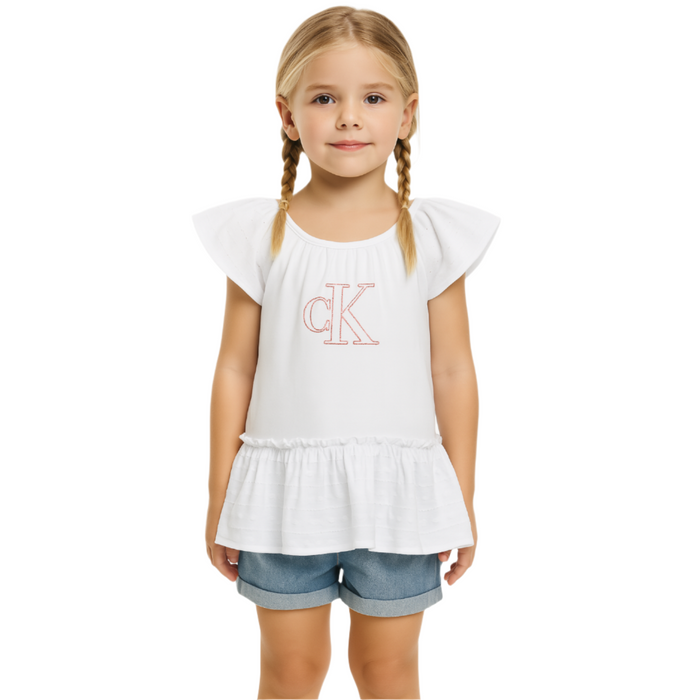 Calvin Klein - Little Girls Ruffle Top White (5)