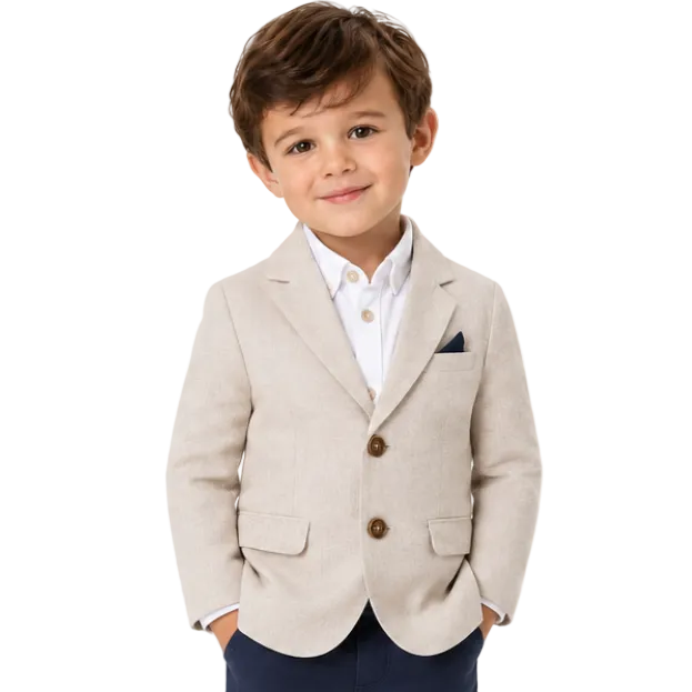 Mayoral - Little Boys Long Sleeve Blazer Beige