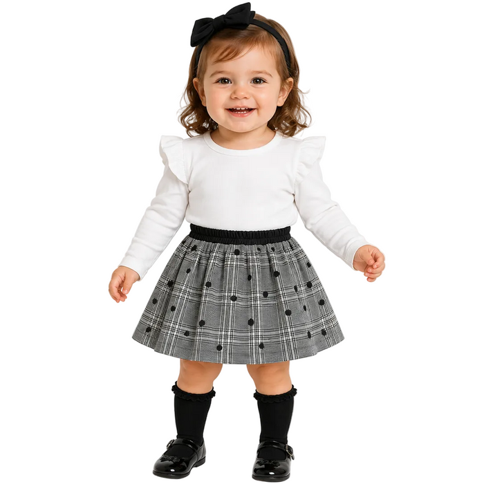 Mayoral - Little Girls Black and White Check and Dot Skirt