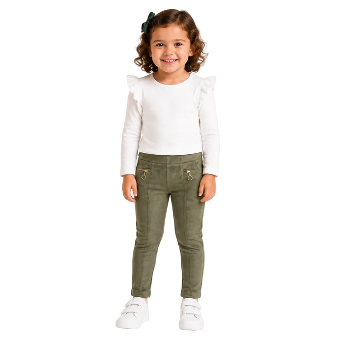 Mayoral - Little Girls Suede Leggings Olive Green