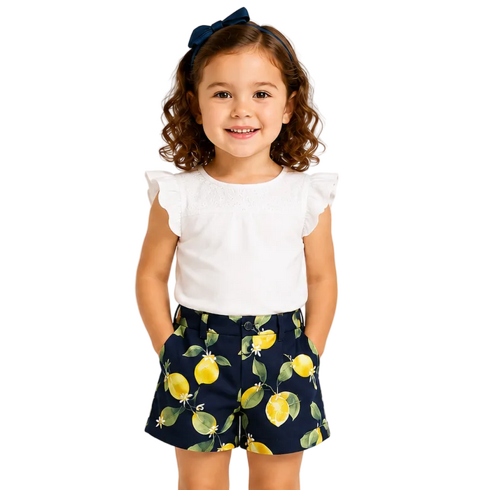 Mayoral - Little Girls Navy Blue Shorts with Lemon Design