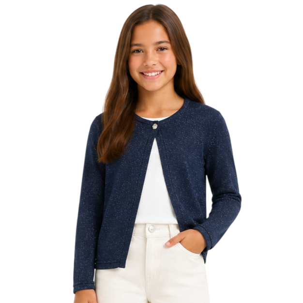 Mayoral - Big Girls Metallic Knit Cardigan Navy Blue