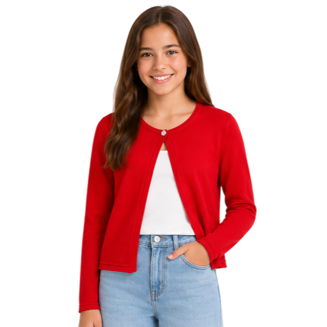 Mayoral - Big Girls One Button Cardigan Red