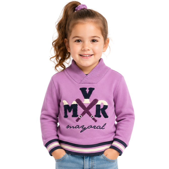 Mayoral - Little Girls Purple Sweatshirt Ribbed Trim Neckline