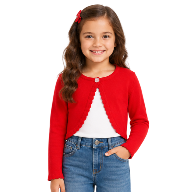 Mayoral - Little Girls Cropped One Button Cardigan Red