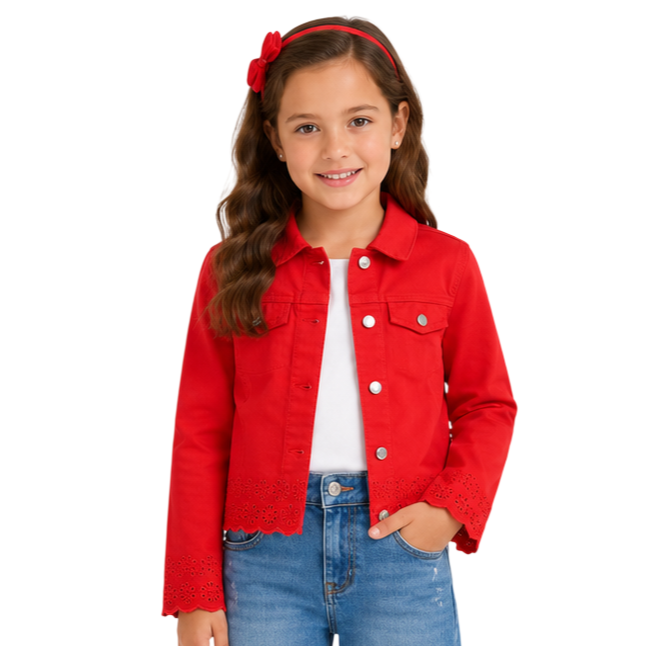 Mayoral - Little Girls Denim Red Jacket