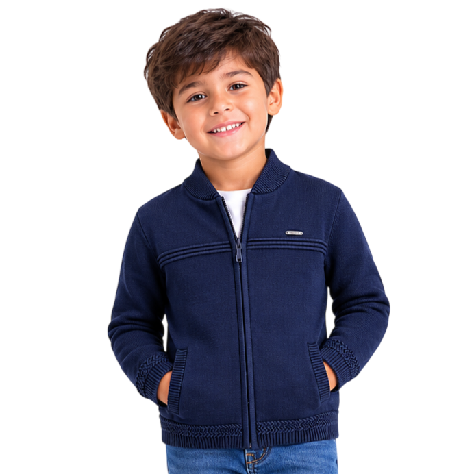 Mayoral - Little Boys Ribbed Zipper Down Jacket Navy Blue
