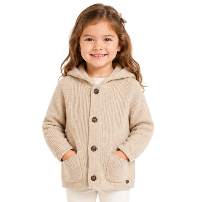 Mayoral - Little Boys Ribbed Knit Hooded Cardigan Beige