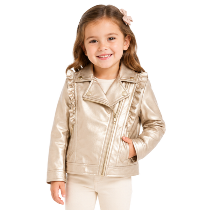 Mayoral - Little Girls Faux Leather Jacket Champagne