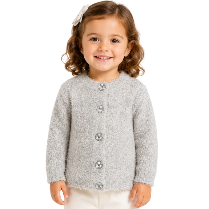 Mayoral - Little Girls Long Sleeve Knitted Cardigan Light Grey