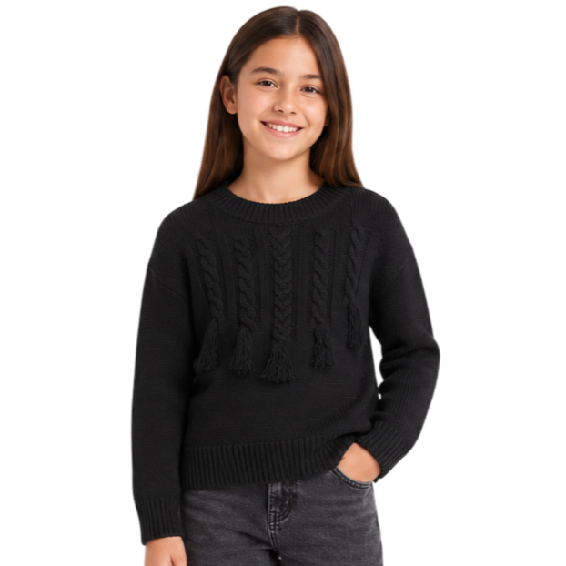 Mayoral - Big Girls Braided Knitted Sweater Black