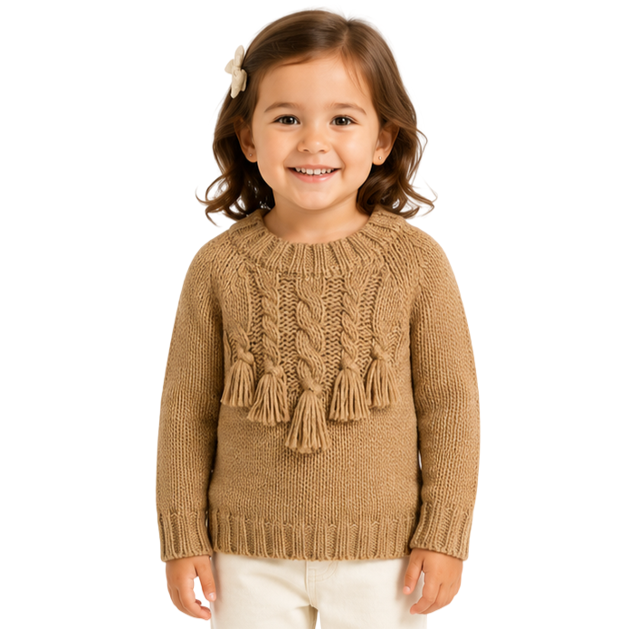 Mayoral - Big Girls Braided Knitted Sweater Mocha