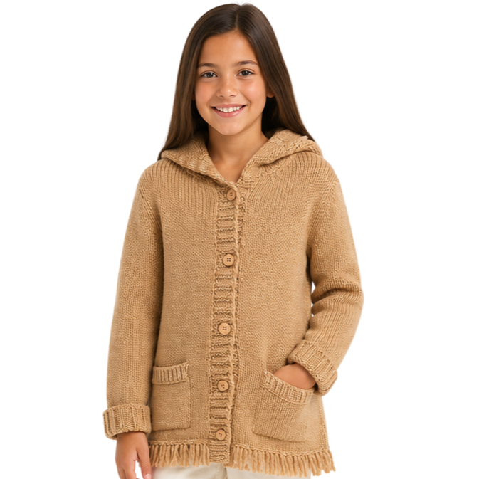 Mayoral - Big Girls Hoodie Knitted Sweater Mocha