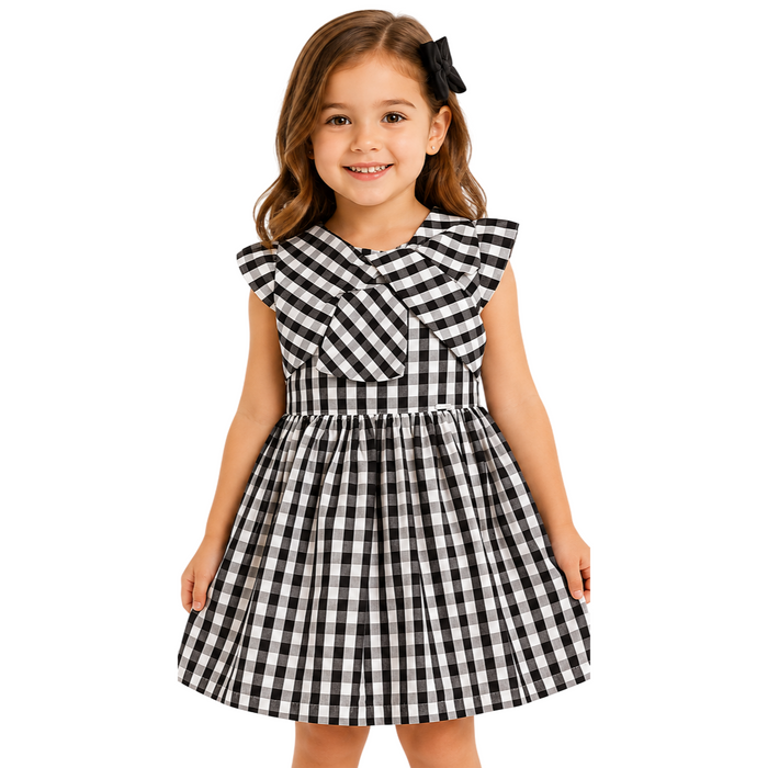 Mayoral - Little Girls Dress Checkered Black and White